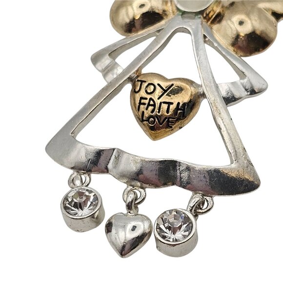 VTG Brooch Silver/Gold Toned Angel Love Faith Joy Dangle Charm Christian Faith - Picture 13 of 16